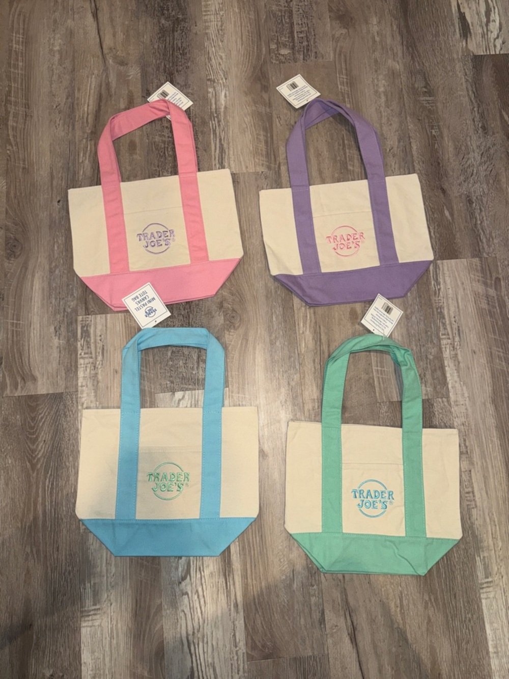 Trader Joe's Two-Tone Canvas Tote Bag — Pink, Purple, Blue, Green Options